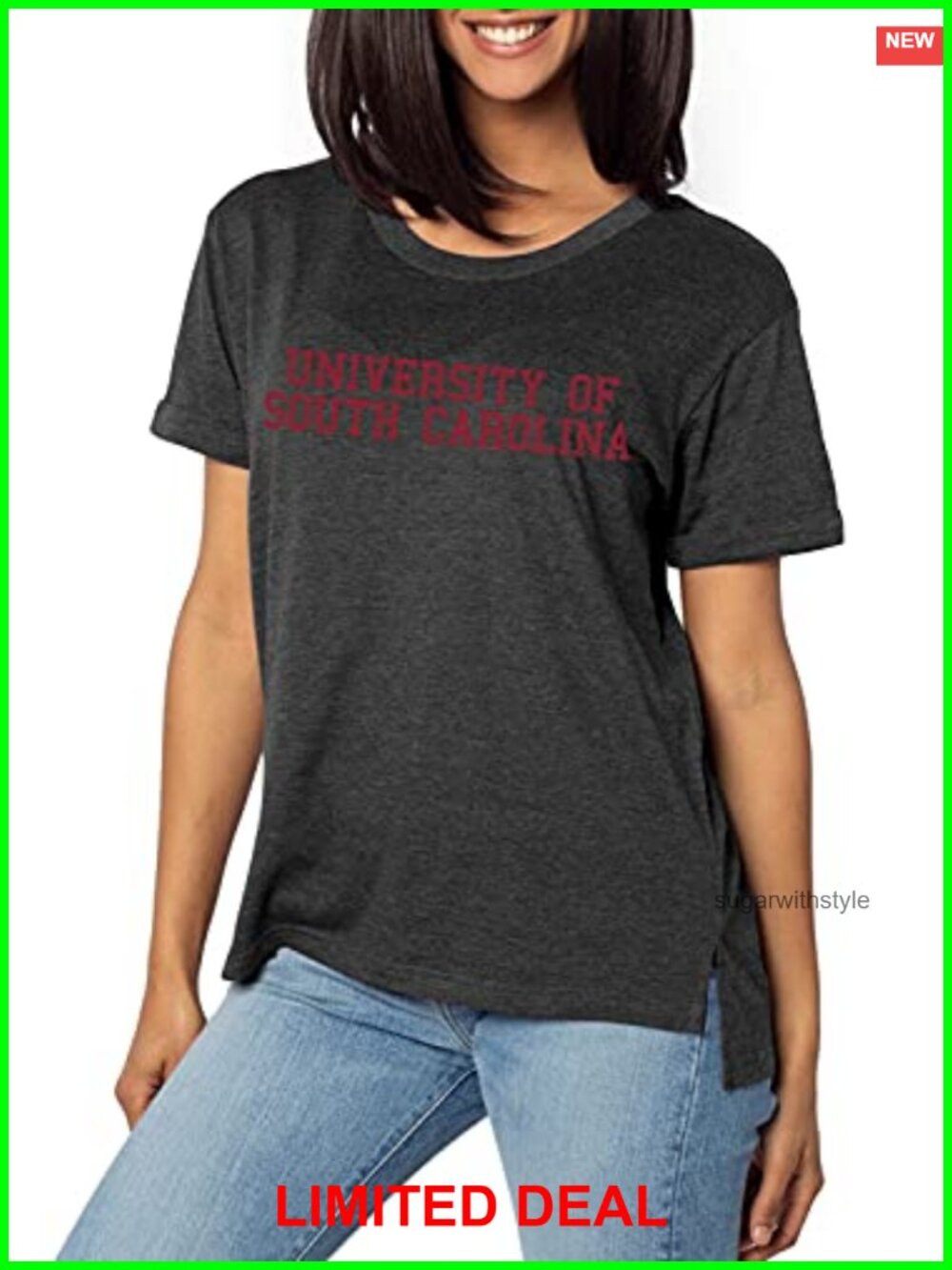 NCAA Womens Short Sleeve Tee Hi-Low Hem Rolled Sleeve Cotton Polyester